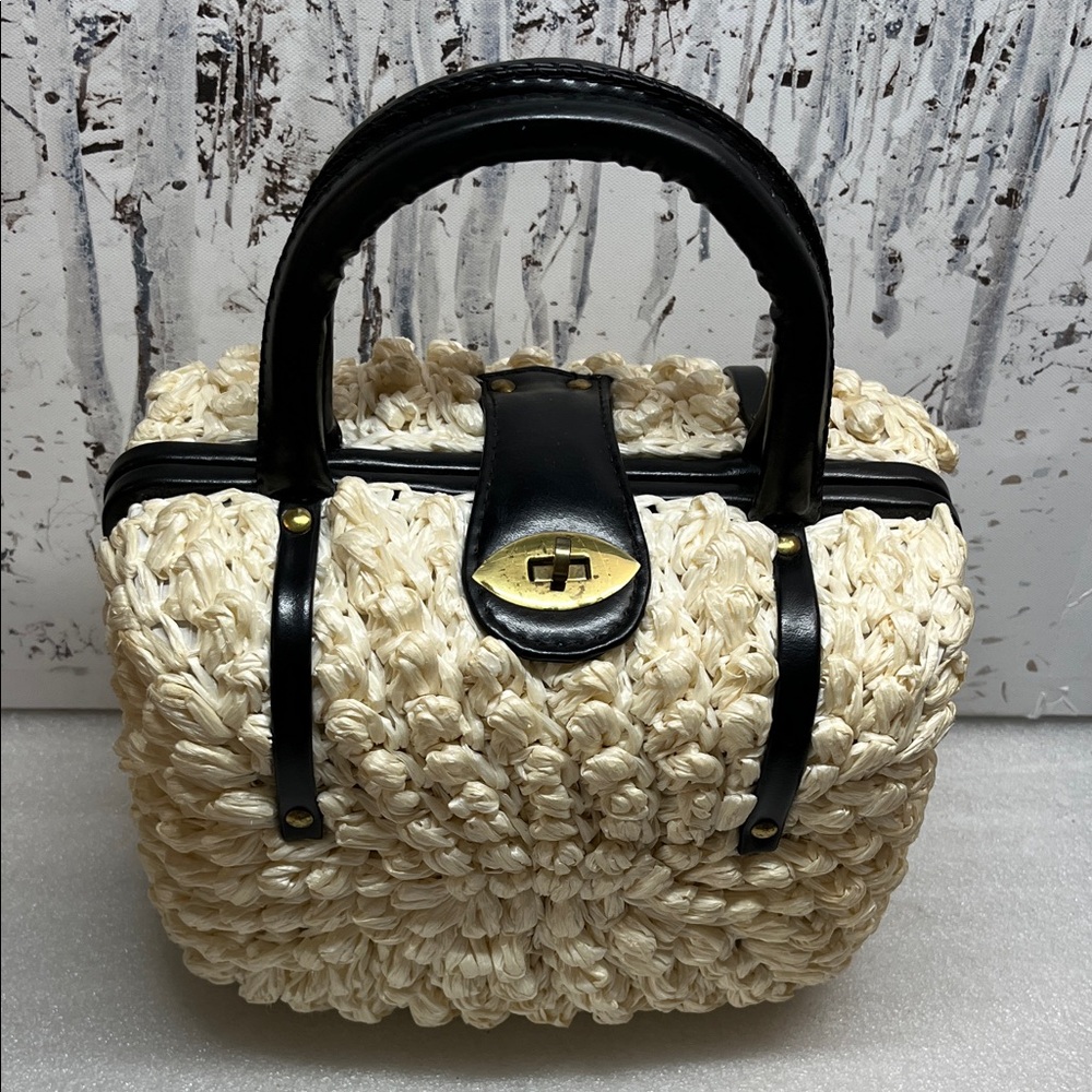 MARCHIONESS White Raffia Straw Vintage Purse Mid Century Accessory 50s/60s